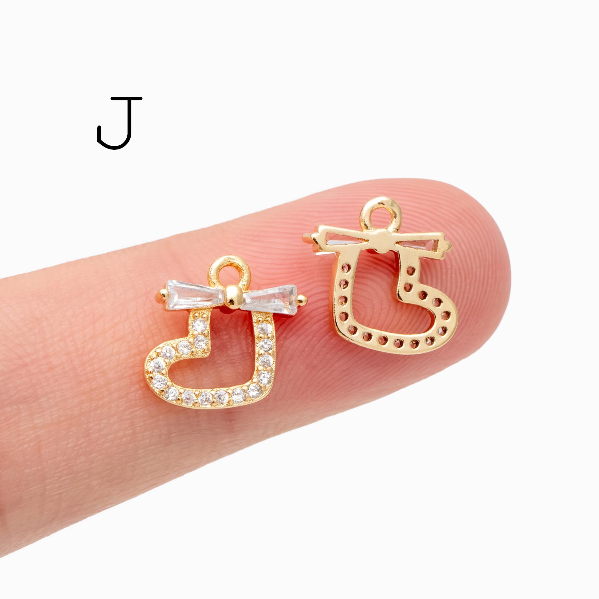 4pcs CZ Pave Christmas Charms: 18K Gold Plated Brass, DIY Jewelry Making, (GB-713)
